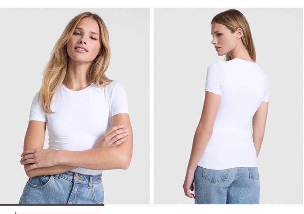 VS PINK White Base Stretch Short Sleeve Tee T Shirt Women's Top Size M